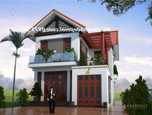 Mẫu nhà đẹp 2 tầng mái thái 8x12m có gara 