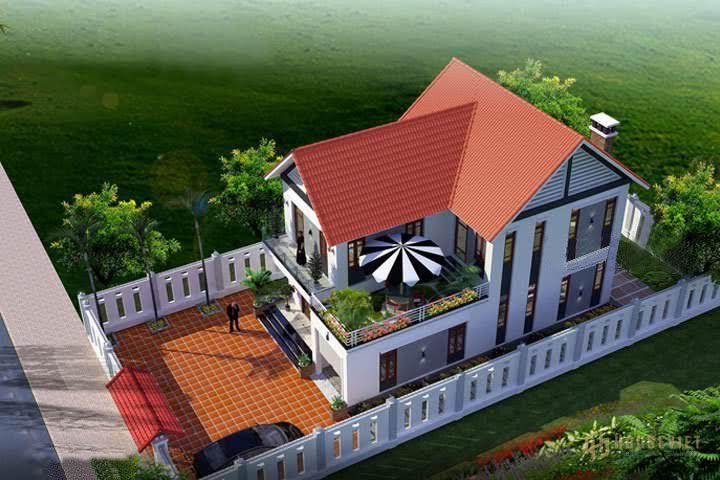 Mẫu nhà 8x13m 2 tầng có gara mái thái 