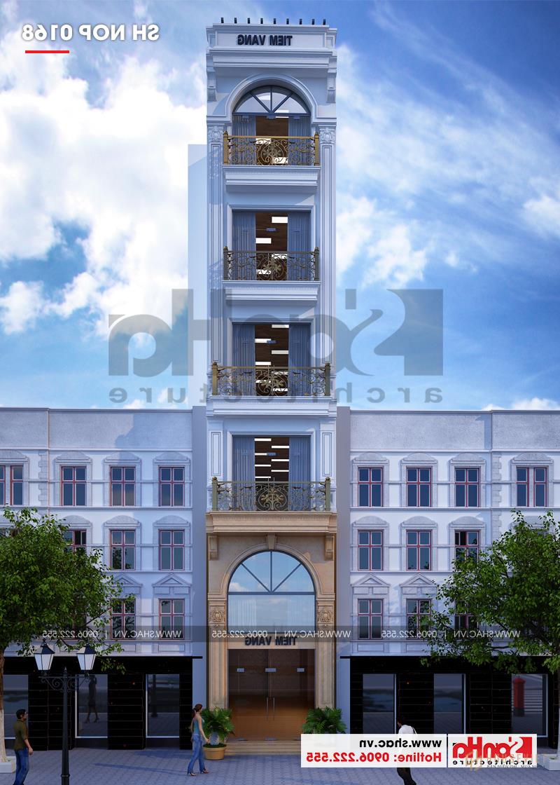 Nhà phố hình chữ L kiến trúc Pháp kết hợp kinh doanh tại Hà Nội - SH NOP 0168 22 Kiến trúc nhà kinh doanh kiểu pháp 7 tầng đẹp