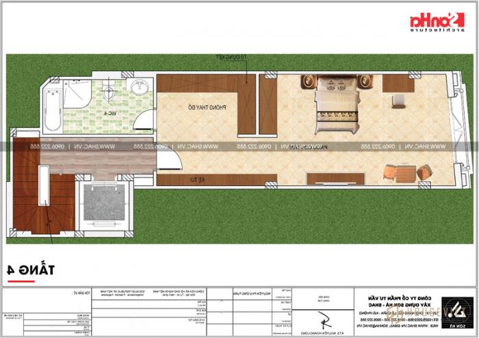 Nhà phố hình chữ L kiến trúc Pháp kết hợp kinh doanh tại Hà Nội - SH NOP 0168 26 Mặt bằng công năng tầng 4 mẫu nhà chữ L kết hợp kinh doanh tại Hà Nội