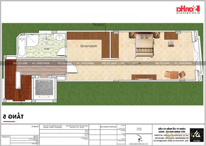 Nhà phố hình chữ L kiến trúc Pháp kết hợp kinh doanh tại Hà Nội - SH NOP 0168 27 Mặt bằng công năng tầng 5 mẫu nhà chữ L kết hợp kinh doanh tại Hà Nội