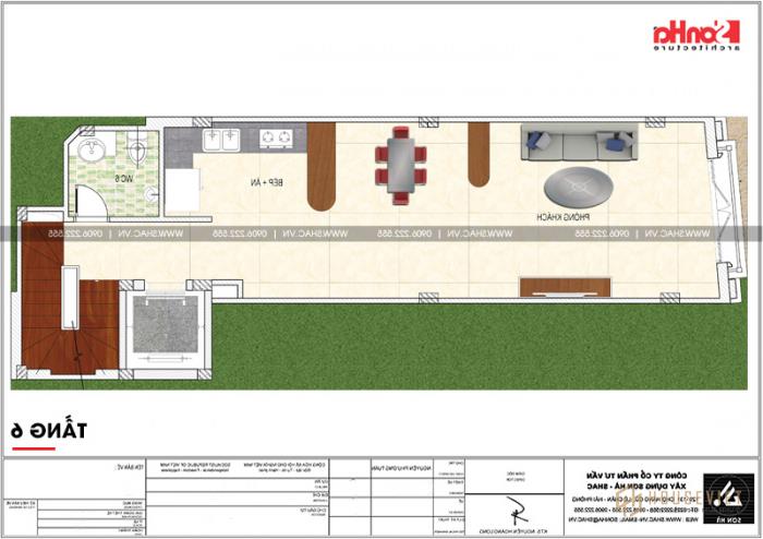 Nhà phố hình chữ L kiến trúc Pháp kết hợp kinh doanh tại Hà Nội - SH NOP 0168 28 Mặt bằng công năng tầng 6 nhà hình chữ L kết hợp kinh doanh tại Hà Nội