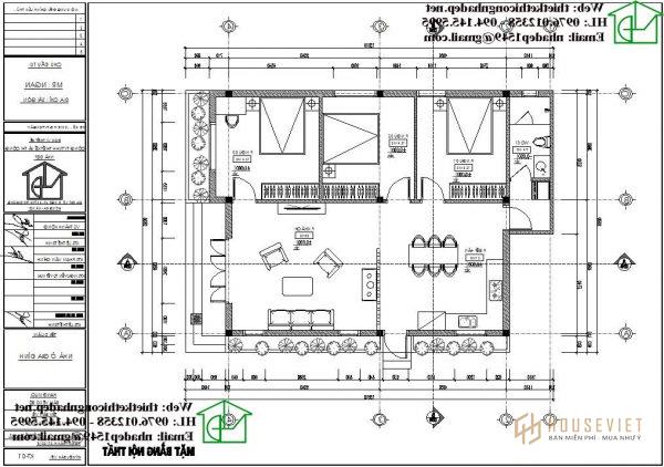 Mặt bằng bố trí nội thất mẫu nhà cấp 4 mái thái đơn giản NDNC468