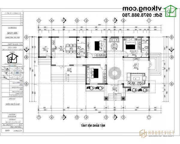 Mặt bằng biệt thự 1 tầng 21x12m 3 phòng ngủ BT1T106