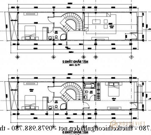 Mặt bằng tầng 2 và 3 nhà phố 4x18m