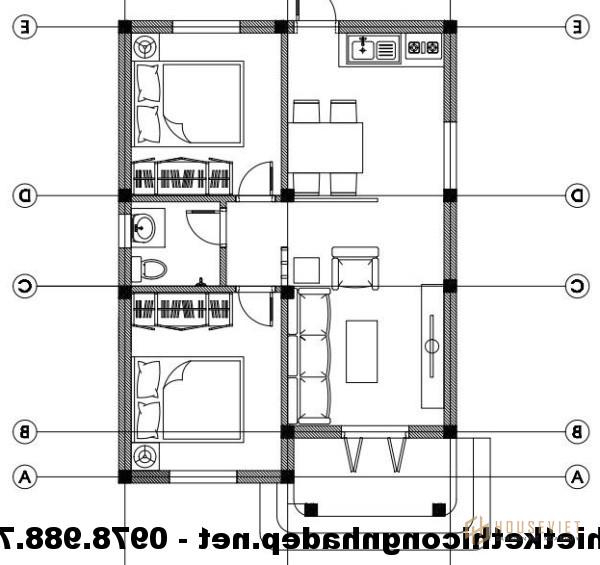 Mặt bằng nhà cấp 4 nhỏ đẹp 48m2