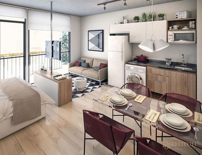 Ảnh 1: Mẫu thiết kế chung cư nhỏ 15m2 với gam màu sáng là sự lựa chọn tuyệt vời