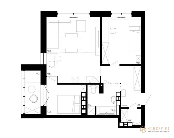 Ảnh 7: Bản vẽ thiết kế nhà 20m2.  căn hộ, chung cư