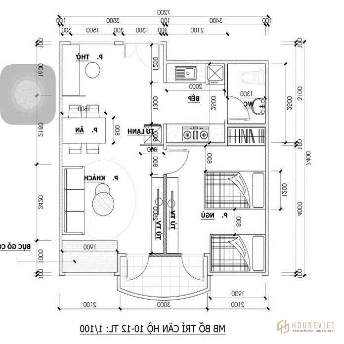 Ảnh 14: Bản vẽ chi tiết căn hộ 50m2 1 phòng ngủ