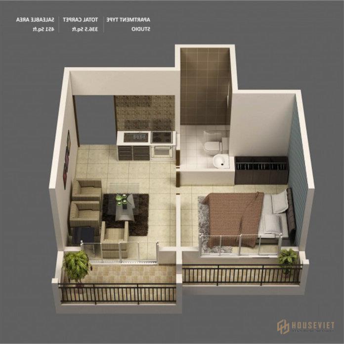 Ảnh 18: Căn hộ 1 phòng ngủ với trang thiết bị tiện nghi và độc đáo