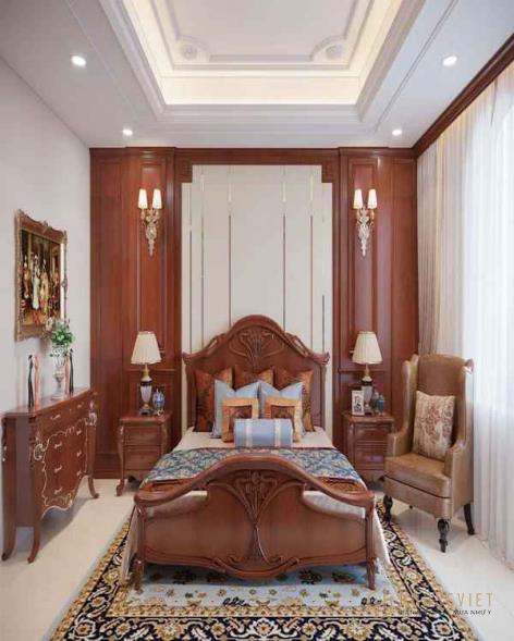 Mẫu nội thất phòng ngủ được làm bằng chất liệu gỗ sồi đỏ