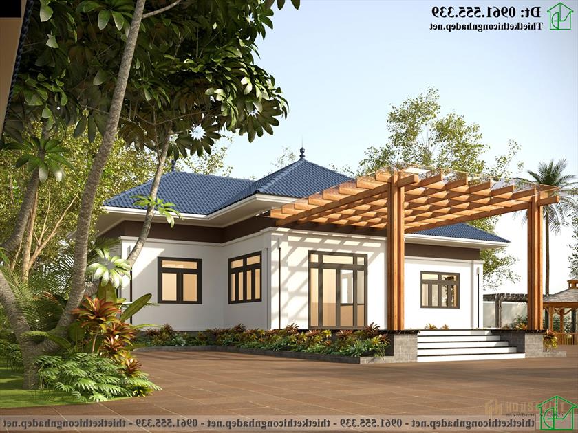 Mẫu thiết kế nhà cấp 4 hình chữ T đẹp hiện đại NDNC4176