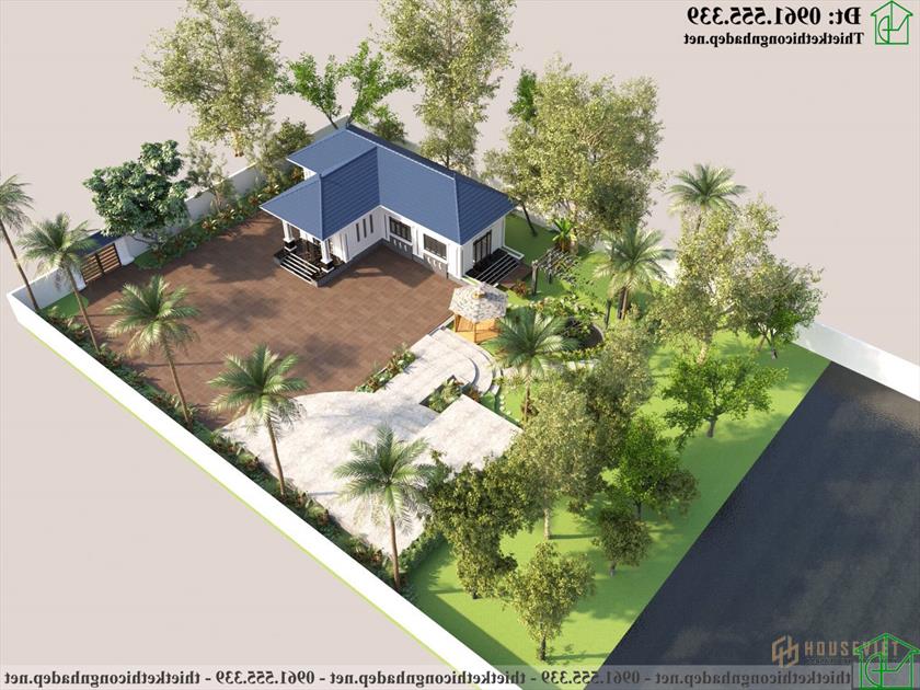 Phối cảnh tổng thể của mẫu nhà cấp 4 chữ T NDNC4176