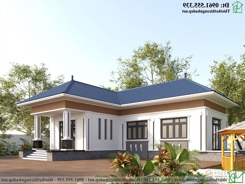 Mẫu nhà cấp 4 mái thái chữ T đẹp NDNC4176