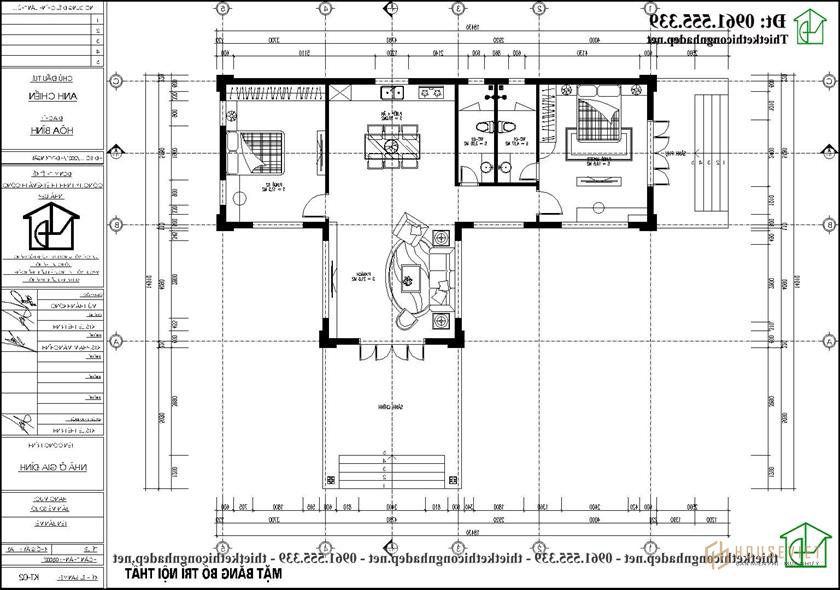 Phương án nội thất nhà cấp 4 hình chữ T 18x10m NDNC4176