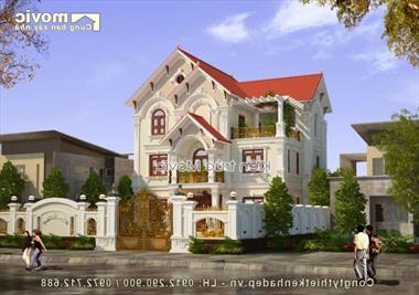 Mẫu nhà 3 tầng tân cổ điển mái thái sang trọng - BT1718