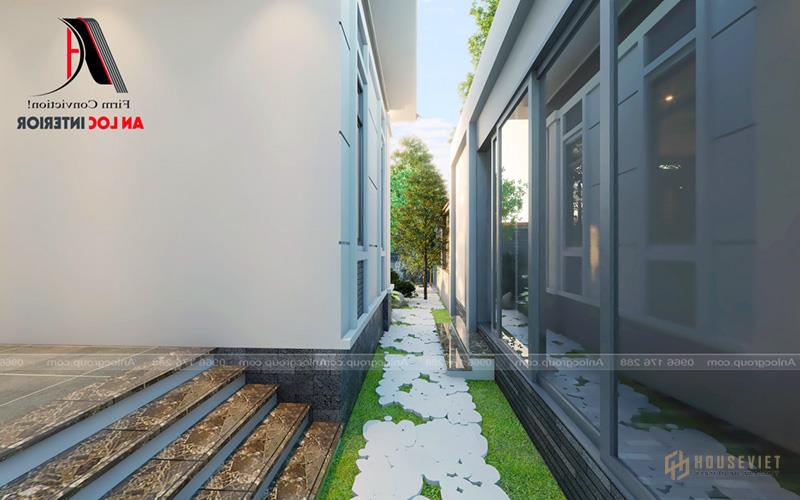 Hành lang được lát đá sang trọng và ấn tượng