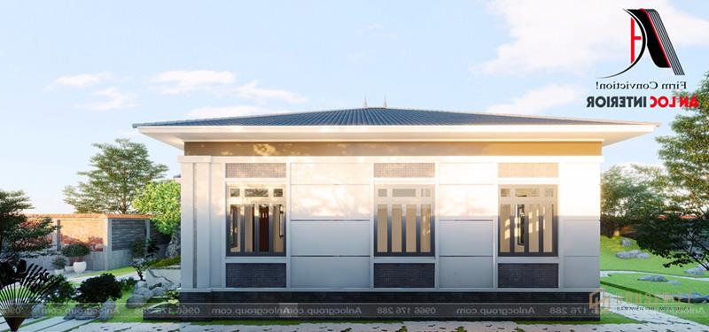 Mặt thoáng mẫu biệt thự vườn hiện đại có 3 ô cửa kính lớn