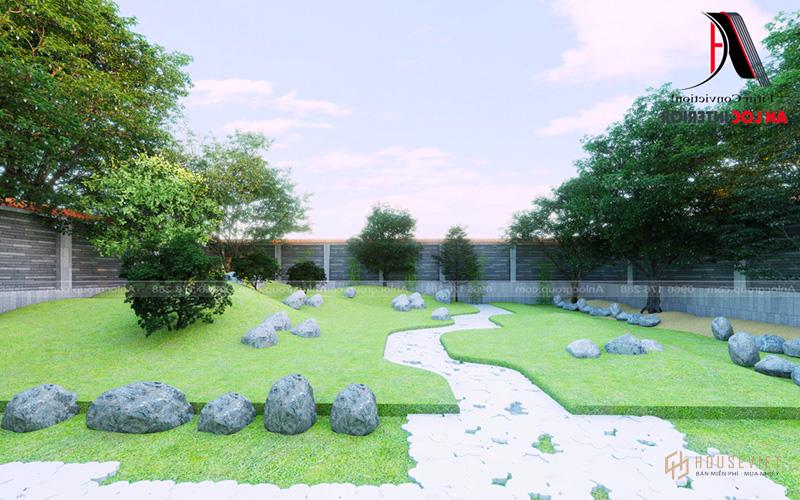 Một ngọn đồi nhân tạo được xây dựng để tạo điểm nhấn cho ngôi nhà