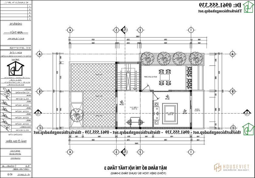     Mặt bằng tầng 3 nhà phố 3 tầng hiện đại 8x14m NDNP3T72 