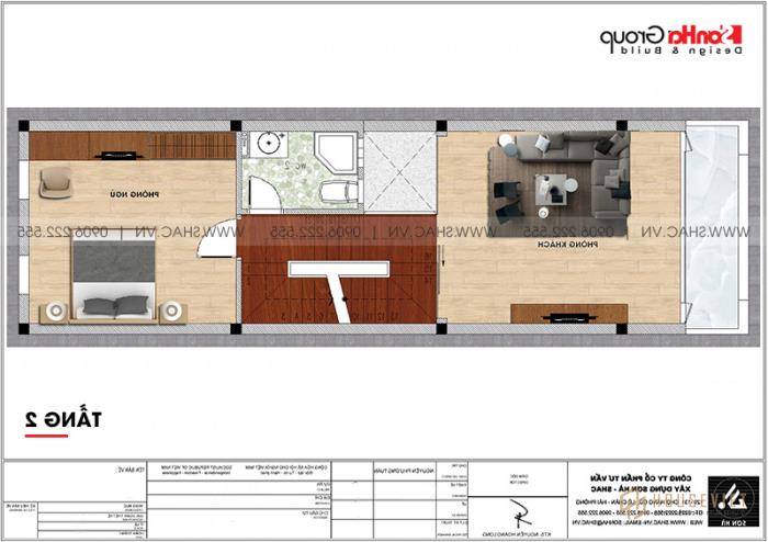 4 Bản vẽ mặt bằng tầng 2 nhà ống hiện đại tại Quảng Ninh sh gật 0208