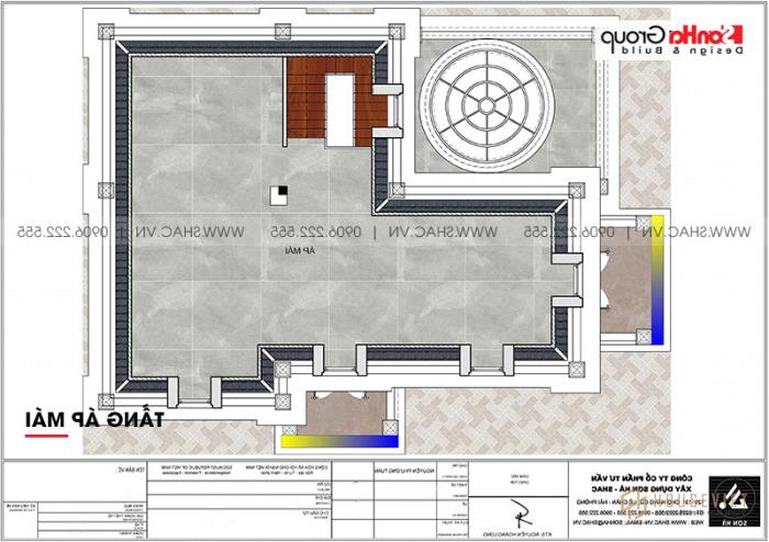 Mặt bằng công năng tầng áp mái biệt thự tân cổ điển 2 mặt tiền tại Hải Phòng 