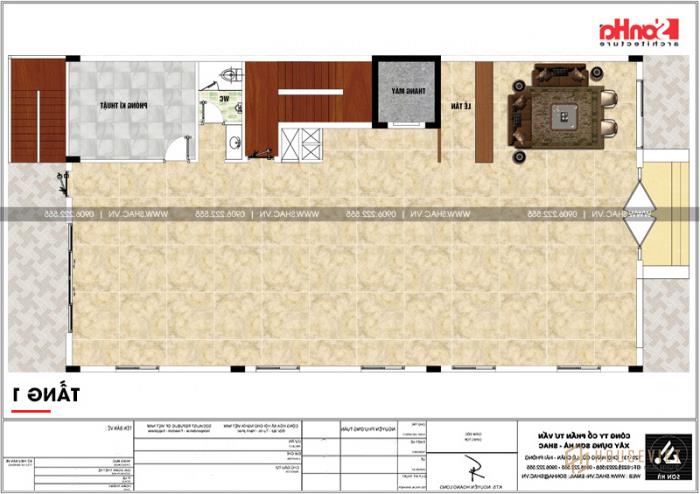 Bản vẽ chi tiết mặt bằng công năng tầng 1 khách sạn mini 2 sao