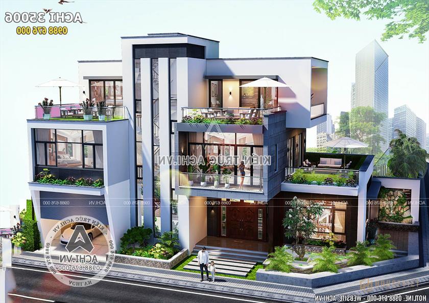 Mẫu thiết kế biệt thự đẹp hiện đại 3 tầng nhìn từ trên cao