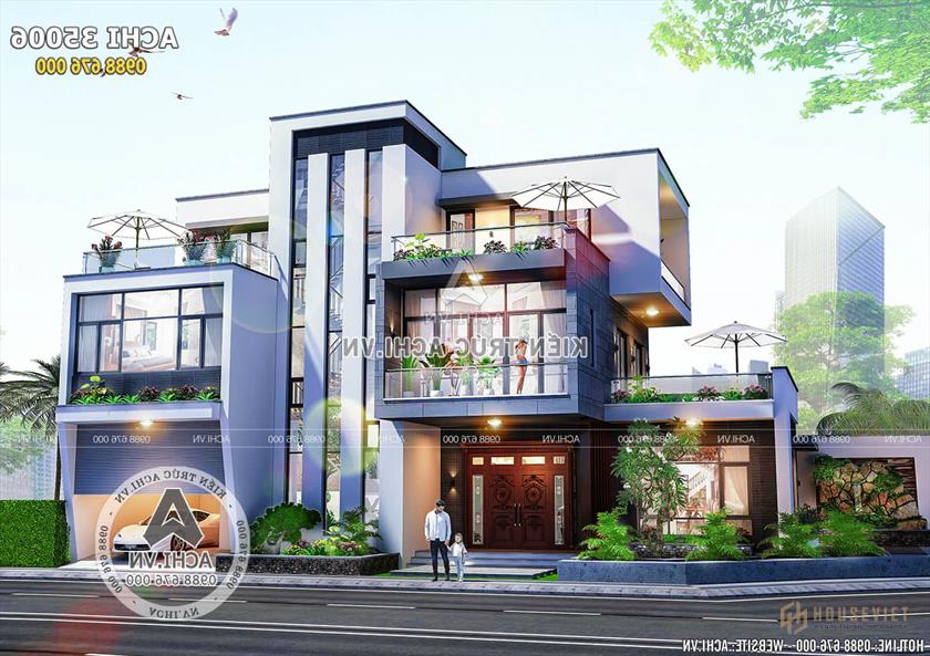 Mặt tiền biệt thự 3 tầng hiện đại