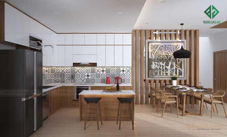 Phòng bếp và bàn ăn đơn giản nhưng sang trọng của nhà phố 2 mặt tiền