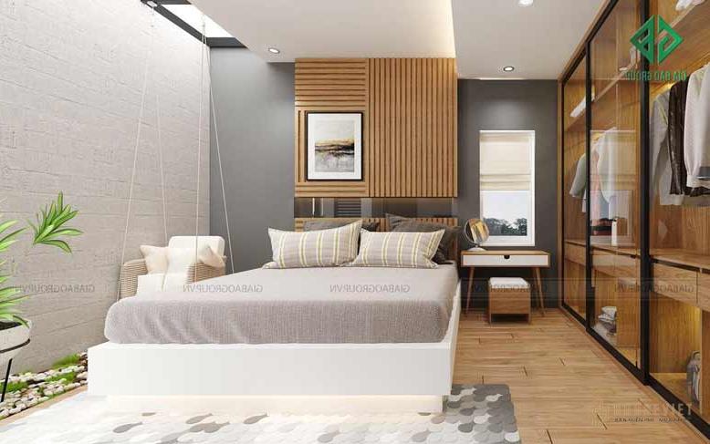     Phòng ngủ trang nhã của mẫu thiết kế nhà phố 2 mặt tiền hiện đại