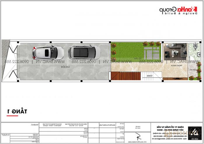 Bản vẽ mặt bằng công năng tầng 1 nhà ống 3 tầng hiện đại tại Hải Phòng 