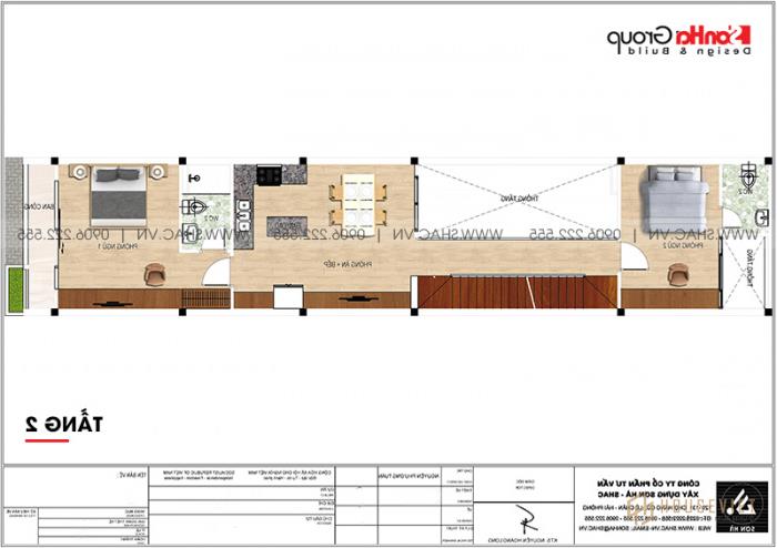 Bản vẽ mặt bằng công năng tầng 2 nhà ống 3 tầng hiện đại tại Hải Phòng 