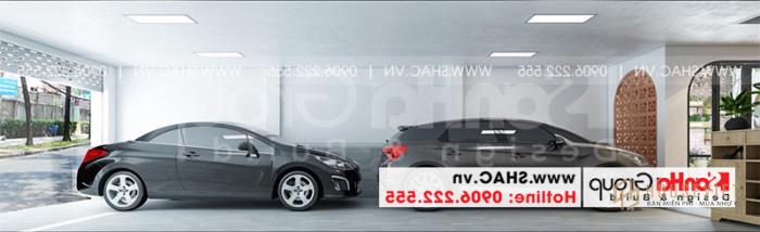 Thiết kế nội thất nhà để xe thông thoáng có thể để được ít nhất 2 ô tô. 