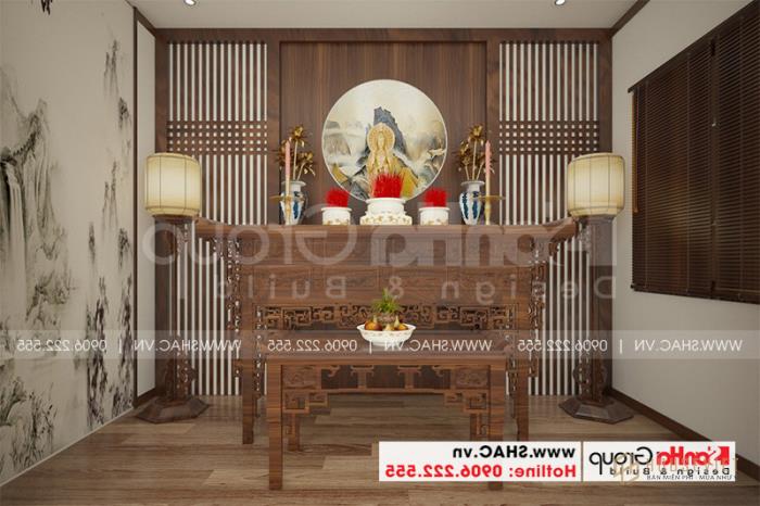 Thiết kế nội thất phòng thờ đẹp với chất liệu đơn giản nhưng sang trọng 