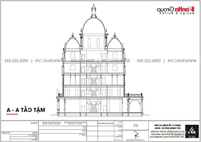 Bản vẽ mặt cắt căn biệt thự lâu đài tại Hải Dương 
