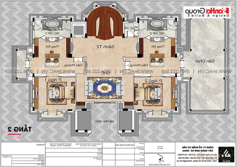 Bản vẽ tầng 2 biệt thự lâu đài 4 tầng 1 tum tại Hải Dương 