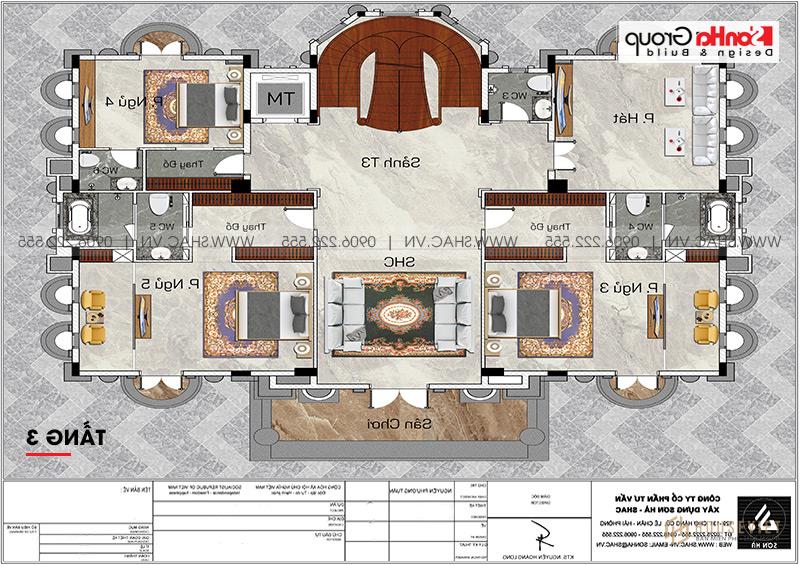 Mặt bằng tầng 3 biệt thự lâu đài có gara ô tô tại Hải Dương 
