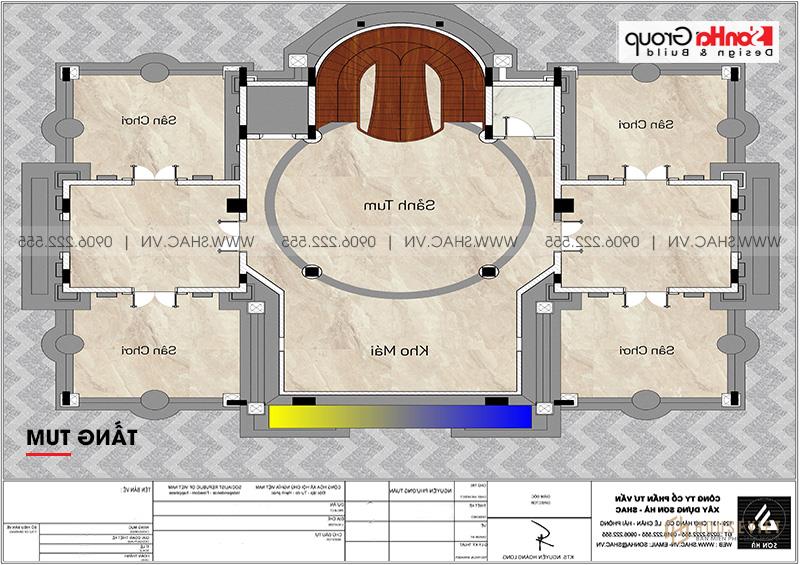 Bản vẽ tầng tum biệt thự lâu đài mặ tiền 29,7m tại Hải Dương 