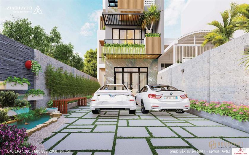 Khu vực sân trước rộng rãi thoải mái cho chỗ đậu xe hơi