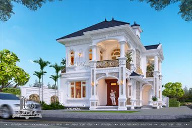 Mẫu thiết kế nhà tân cổ điển 2 tầng 2 mặt tiền tinh tế (TGĐ: Anh Nhân - Huế) BT22423