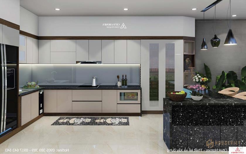 Đảo bếp được ốp bằng đá hoa cương đen siêu nổi bật