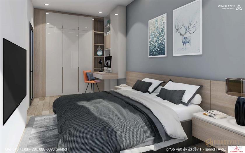 Phòng ngủ có thiết kế bàn làm việc liền kề đầy sáng tạo