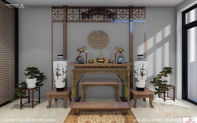 Phòng thờ được bài trí đơn giản nhưng vẫn đậm chất truyền thống và linh thiêng