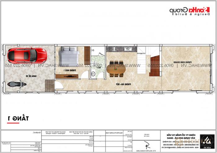 Mặt bằng công năng tầng 1 Nhà ống 3 tầng tân cổ điển kiểu Pháp tại Hà Nội 
