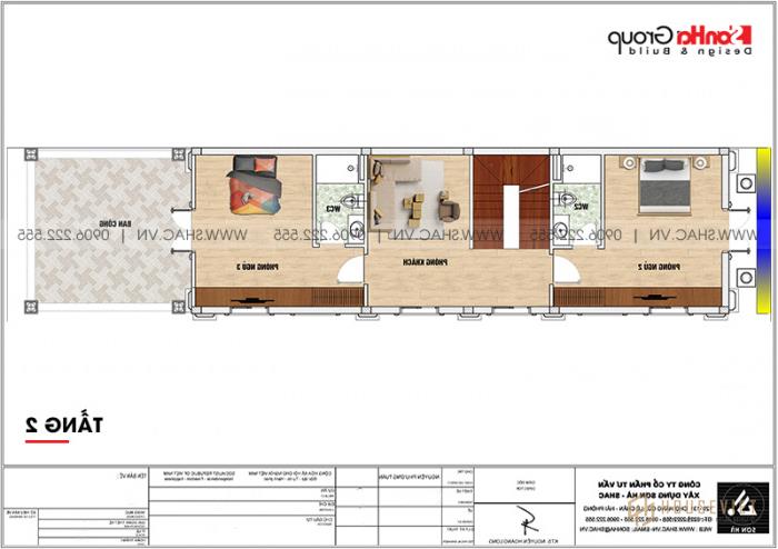 6 Bản vẽ mặt bằng tầng 2 nhà ống 3 tầng cổ điển tại Hà Nội sh nop 0203