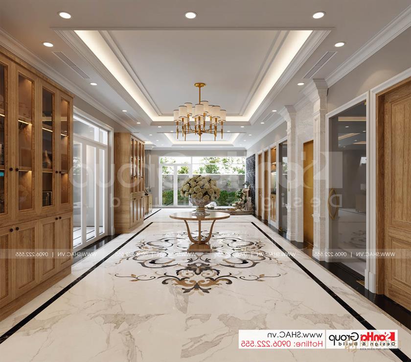 Hành lang tầng 1 biệt thự tân cổ điển 4 tầng 