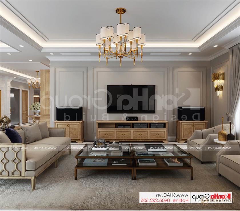 Phòng khách lịch sự và trang nhã của biệt thự tân cổ điển 4 tầng tại Sài Gòn 