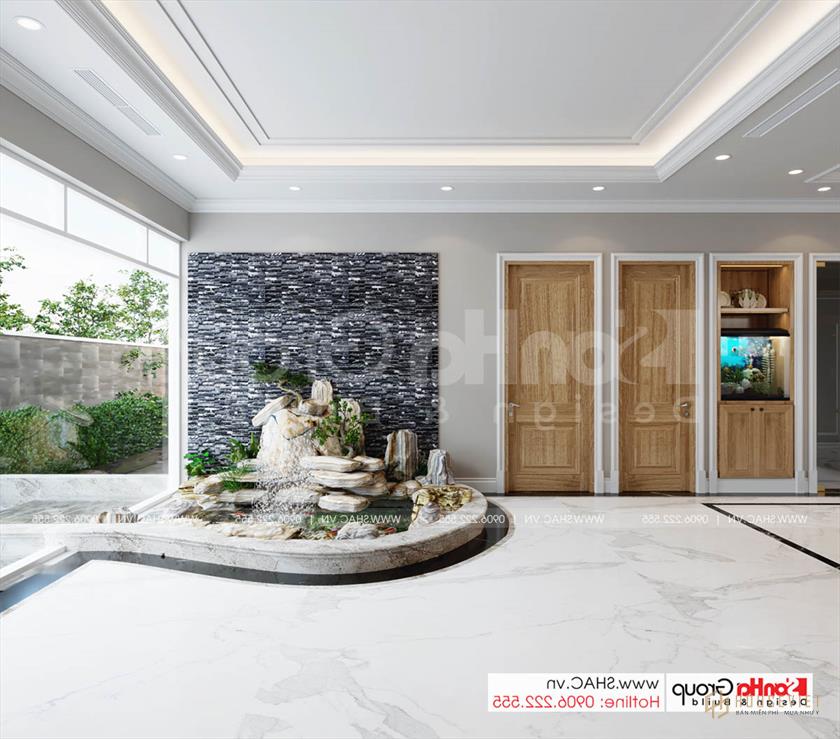 Cận cảnh hồ cá koi trong phòng khách biệt thự tân cổ điển 