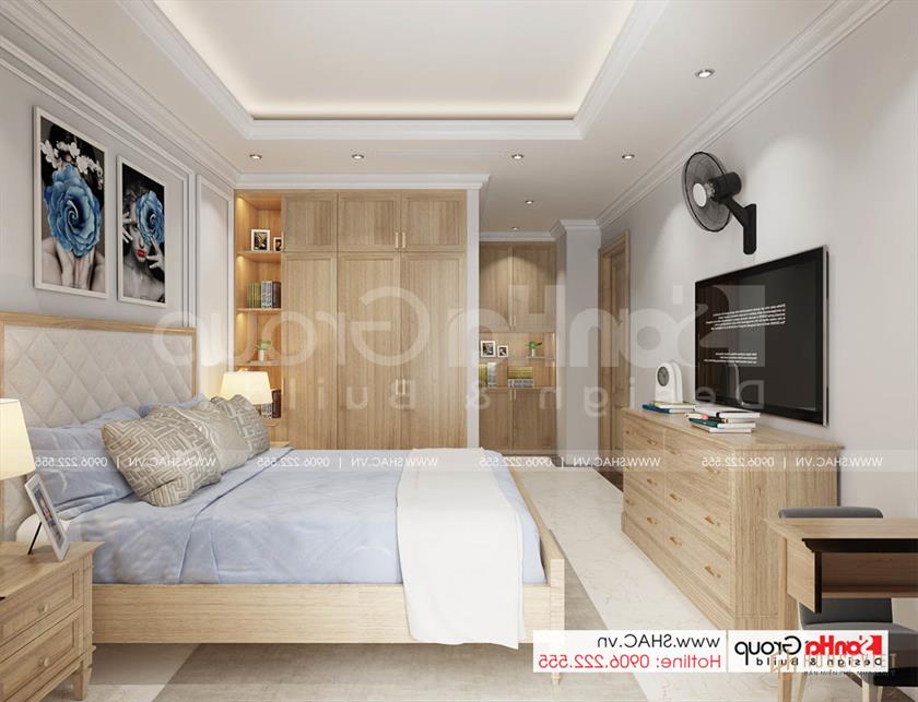 Phòng ngủ phong cách tối giản từ nội thất cao cấp trong biệt thự 4 tầng tại Sài Gòn 